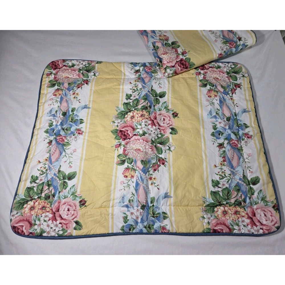 2 VTG Croscill Home Princess Standard Pillow Shams Shabby Floral Stripe Cottage - Picture 2 of 6